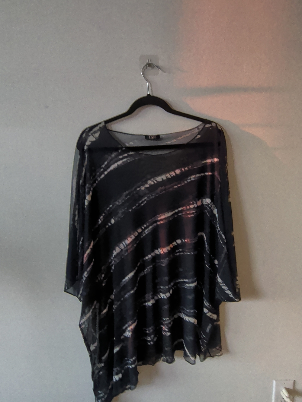 Boho Navy Sheer Navy Blue Top/Cover Up With White Brush - Lace - One Size